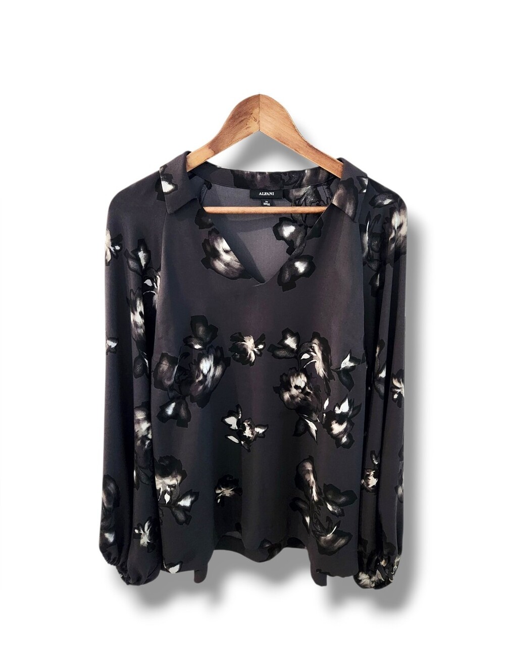 Alfani V-Neck Abstract Floral Print Long Sleeve Blouse | 2X